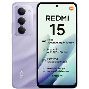 Xiaomi Redmi 15, Smartphone 8+256GB, 6.9" FHD+ 144Hz DotDisplay, Snapdragon 685, 50MP AI dual camera, 7000mAh Battery, Sandy Purple, Charger Not Included Xiaomi Redmi 15, Smartphone 8+256GB, 6.9" FHD+ 144Hz DotDisplay, Snapdragon 685, 50MP AI dual camera, 7000mAh Battery, Sandy Purple, Charger Not Included