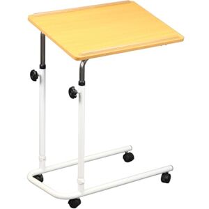 NRS Healthcare Overbed/Overchair table, Tilting & Height Adjustable Supplied with choice of castor wheels or slider divan feet, Modern Beech Effect NRS Healthcare Overbed/Overchair table, Tilting & Height Adjustable Supplied with choice of castor wheels or slider divan feet, Modern Beech Effect