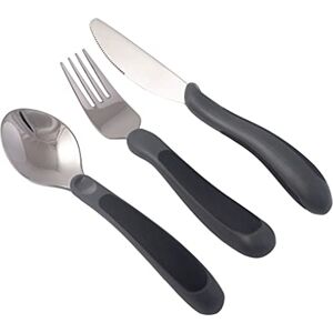 NRS Healthcare Kura Care Adult Cutlery Set, Easy Grip Set, Black & Grey, Grey and Black NRS Healthcare Kura Care Adult Cutlery Set, Easy Grip Set, Black & Grey, Grey and Black