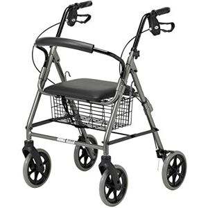 Homecraft Four Wheeled Rollator Walker with Cable Brakes, Padded Seat and Backrest, Underseat Basket, Lightweight Foldable Aluminium Frame, Lockable Brakes, Walking Mobility Aid, Swivel Wheels, Quartz Homecraft Four Wheeled Rollator Walker with Cable Brakes, Padded Seat and Backrest, Underseat Basket, Lightweight Foldable Aluminium Frame, Lockable Brakes, Walking Mobility Aid, Swivel Wheels, Quartz