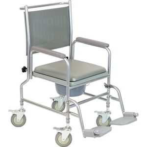 NRS Healthcare Wheeled Commode/Over Toilet Chair with Padded Seat and Back S30063 Height Adjustable NRS Healthcare Wheeled Commode/Over Toilet Chair with Padded Seat and Back S30063 Height Adjustable