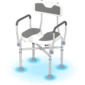 HOMCOM Shower Chair with Hygiene Cut-Out Seat and Reinforced Crossbars, Height Adjustable Padded Bath Chair with Non-slip Feet for Elderly Seniors Disabled Handicap, Tool-Free Assembly, Grey HOMCOM Shower Chair with Hygiene Cut-Out Seat and Reinforced Crossbars, Height Adjustable Padded Bath Chair with Non-slip Feet for Elderly Seniors Disabled Handicap, Tool-Free Assembly, Grey