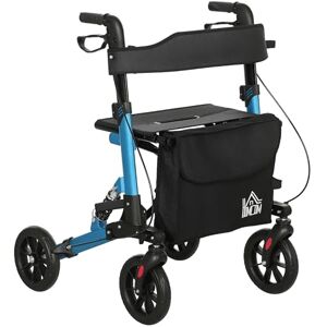 HOMCOM Folding Rollator Walker with Seat, Backrest, Lightweight Walking Frame with Storage Bag, Dual Brakes, Adjustable Handle Height, Suspension System, 4 Wheeled Walker for Seniors, Blue HOMCOM Folding Rollator Walker with Seat, Backrest, Lightweight Walking Frame with Storage Bag, Dual Brakes, Adjustable Handle Height, Suspension System, 4 Wheeled Walker for Seniors, Blue