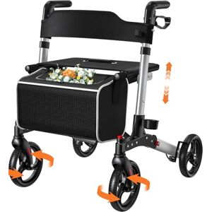Luckfaith LR02 Wheel Rollator with Seat and Back, Lightweight Aluminium Walking Frame,Silver Luckfaith LR02 Wheel Rollator with Seat and Back, Lightweight Aluminium Walking Frame,Silver