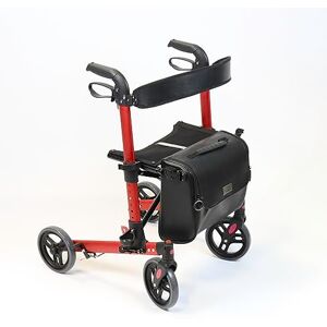 NRS Healthcare Compact Easy Lightweight Folding 4 Wheeled Rollator Walking Aid with Seat, Backrest and Removable Bag, Red NRS Healthcare Compact Easy Lightweight Folding 4 Wheeled Rollator Walking Aid with Seat, Backrest and Removable Bag, Red