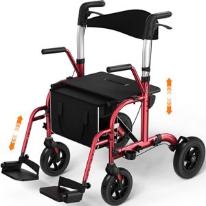 Luckfaith LR03 2 in 1 Rollator Walker, Foldable Aluminum Rollator with Footrests,Red Luckfaith LR03 2 in 1 Rollator Walker, Foldable Aluminum Rollator with Footrests,Red