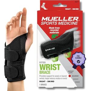 MUELLER Fitted Wrist Brace for Right Hand, Small/Medium, Black MUELLER Fitted Wrist Brace for Right Hand, Small/Medium, Black