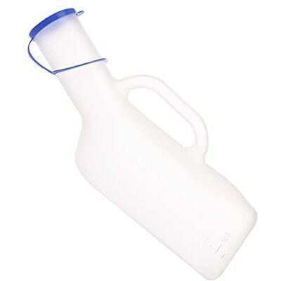 PWABAF Male Urinal Urine Bottle with Long Neck, Spout Length 11cm Lid and Handle 1 Litre Capacity(White) Happy PWABAF Male Urinal Urine Bottle with Long Neck, Spout Length 11cm Lid and Handle 1 Litre Capacity(White) Happy