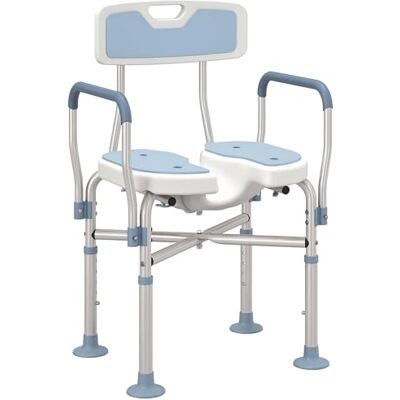 HOMCOM Padded Bath Chair - Slotted Seat, Adjustable Height, Light Blue HOMCOM Padded Bath Chair - Slotted Seat, Adjustable Height, Light Blue