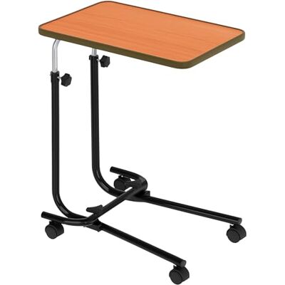 Homecraft Over Bed Table with Wheels – Adjustable Bed Table – Hospital Overbed Table for Meals, Work, or Recovery – Sturdy Table Bed with Teak Laminate Surface, Raised Edges, and Steel Frame Homecraft Over Bed Table with Wheels – Adjustable Bed Table – Hospital Overbed Table for Meals, Work, or Recovery – Sturdy Table Bed with Teak Laminate Surface, Raised Edges, and Steel Frame