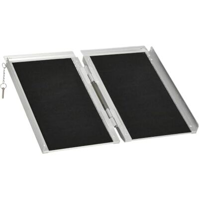 HOMCOM 2ft Aluminium Duo Wheelchair Ramp Folding Portable 61L x 72W cm Pushchair Mobility Assistance, w/ Carry Handle, Locking Chain HOMCOM 2ft Aluminium Duo Wheelchair Ramp Folding Portable 61L x 72W cm Pushchair Mobility Assistance, w/ Carry Handle, Locking Chain