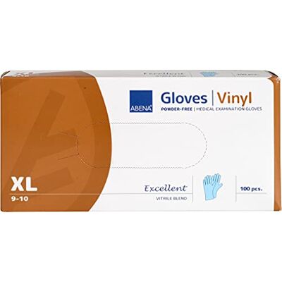 ABENA Vitrile (Vinyl and Nitrile Blend) Disposable Gloves, Extra Large, Powder Free, Pack of 100, 1999903684 ABENA Vitrile (Vinyl and Nitrile Blend) Disposable Gloves, Extra Large, Powder Free, Pack of 100, 1999903684
