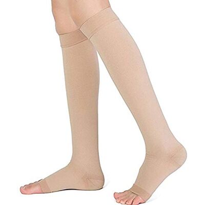 PEDIMEND ™ Knee High Open Toe Compression Stockings for Women & Men (3PAIR 6PCS) Toeless Knee Support Stockings Hose for Swelling, Varicose Veins, Lymphedema Foot Care (Beige) PEDIMEND ™ Knee High Open Toe Compression Stockings for Women & Men (3PAIR 6PCS) Toeless Knee Support Stockings Hose for Swelling, Varicose Veins, Lymphedema Foot Care (Beige)