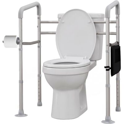 HOMCOM Freestanding Toilet Frame, 136kg Max Load Toilet Safety Frame, Arms Adjustable Height and Width, 2 Suction Cups, Storage, for Elderly, Senior, Disabled, Handrail Grab Bar HOMCOM Freestanding Toilet Frame, 136kg Max Load Toilet Safety Frame, Arms Adjustable Height and Width, 2 Suction Cups, Storage, for Elderly, Senior, Disabled, Handrail Grab Bar