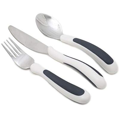 NRS Healthcare M80270 Kura Care Adult Cutlery Set, Easy Grip Set, Black & White NRS Healthcare M80270 Kura Care Adult Cutlery Set, Easy Grip Set, Black & White