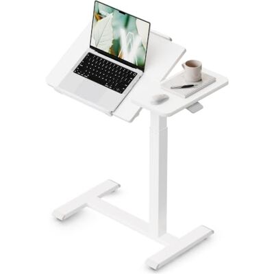 VASAGLE Overbed Table with Wheels, Pneumatic Height Adjustable, Tiltable Laptop Table, 70 x 40 x (68-102.5) cm, Rolling Casters, Home Office, Cloud White, BALOK Collection LSD620WZ01 VASAGLE Overbed Table with Wheels, Pneumatic Height Adjustable, Tiltable Laptop Table, 70 x 40 x (68-102.5) cm, Rolling Casters, Home Office, Cloud White, BALOK Collection LSD620WZ01