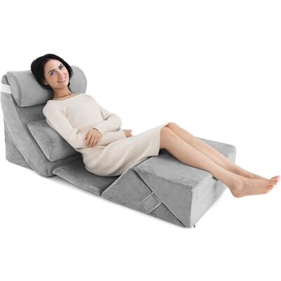 RELAX4LIFE 7PCS Bed Wedge Pillow Set, Adjustable Memory Foam Body Support Pillow with Washable Cover, Orthopedic Leg Elevation Incline Cushion for Acid Reflux, Pain Relief, Post Surgery (Grey) RELAX4LIFE 7PCS Bed Wedge Pillow Set, Adjustable Memory Foam Body Support Pillow with Washable Cover, Orthopedic Leg Elevation Incline Cushion for Acid Reflux, Pain Relief, Post Surgery (Grey)