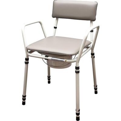 Aidapt Free Standing Height Adjustable Stacking Commode Chair with Padded Back, Arm Support and Padded Over Seat Flat Pack Aid Aidapt Free Standing Height Adjustable Stacking Commode Chair with Padded Back, Arm Support and Padded Over Seat Flat Pack Aid