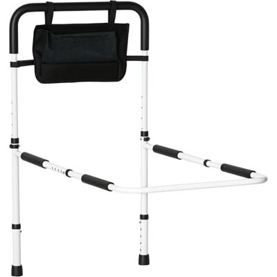 HOMCOM Safety Bed Rail, Height Adjustable Bed Assist Rail with Storage Pocket, Grab Bar for Disabled and Senior, White HOMCOM Safety Bed Rail, Height Adjustable Bed Assist Rail with Storage Pocket, Grab Bar for Disabled and Senior, White
