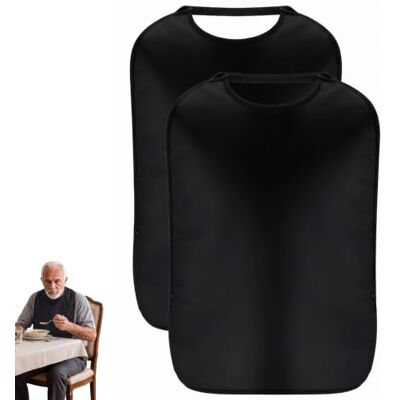 Avvchuy 2 Pcs Double Layer Adult Bibs, Black Stretchable Waterproof Adult Bib for Women, Men Avvchuy 2 Pcs Double Layer Adult Bibs, Black Stretchable Waterproof Adult Bib for Women, Men