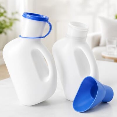 BURAKH Unisex & Male Urinal Bottle 1L with Lid, Funnel or Adaptor, Portable Reusable Urine Container for Men Women Elderly Patients, Travel, Camping, Car, Bedside, Hospital (Unisex 1L Style 1 Pack of 2) BURAKH Unisex & Male Urinal Bottle 1L with Lid, Funnel or Adaptor, Portable Reusable Urine Container for Men Women Elderly Patients, Travel, Camping, Car, Bedside, Hospital (Unisex 1L Style 1 Pack of 2)