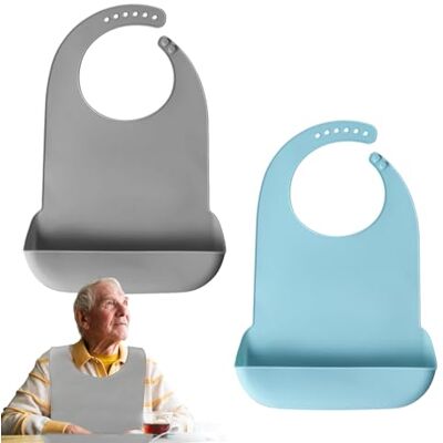 DHSWNNG 2 PCS Silicone Bibs for Adults, Waterproof Adult Bib Adjustabl Washable Clothing Protectors with Pocket for Elderly Adult (Grey, Blue) DHSWNNG 2 PCS Silicone Bibs for Adults, Waterproof Adult Bib Adjustabl Washable Clothing Protectors with Pocket for Elderly Adult (Grey, Blue)