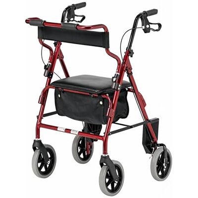 Days Four Wheeled Rollator Walker w/ Padded Seat, Backrest, Folding Mobility Walker w/ Footrests, Under-Seat Storage Bag & Lockable Brakes for Elderly & Disabled Adults 160kg Capacity, Ruby Red Days Four Wheeled Rollator Walker w/ Padded Seat, Backrest, Folding Mobility Walker w/ Footrests, Under-Seat Storage Bag & Lockable Brakes for Elderly & Disabled Adults 160kg Capacity, Ruby Red
