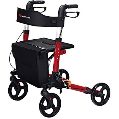 COSTWAY Lightweight Folding Rollator Walker with Seat, Dual Safety Brake, Adjustable Height, 4 Wheels Mobility Aids with Cane/Umbrella Holder & Removable Storage Bag (Red) COSTWAY Lightweight Folding Rollator Walker with Seat, Dual Safety Brake, Adjustable Height, 4 Wheels Mobility Aids with Cane/Umbrella Holder & Removable Storage Bag (Red)