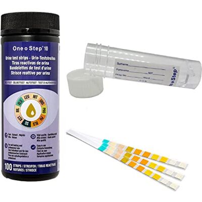 One Step 1 Tub (100 Strips) 10 Parameter Professional/GP Urinalysis Urine Test + Sample 30ml Bottle (pH/Glucose/Ketone/Liver & Kidney Infection) One Step 1 Tub (100 Strips) 10 Parameter Professional/GP Urinalysis Urine Test + Sample 30ml Bottle (pH/Glucose/Ketone/Liver & Kidney Infection)