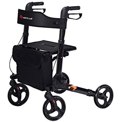 COSTWAY Lightweight Folding Rollator Walker with Seat, Dual Safety Brake, Adjustable Height, 4 Wheels Mobility Aids with Cane/Umbrella Holder & Removable Storage Bag (Black) COSTWAY Lightweight Folding Rollator Walker with Seat, Dual Safety Brake, Adjustable Height, 4 Wheels Mobility Aids with Cane/Umbrella Holder & Removable Storage Bag (Black)