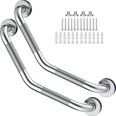 ZUEXT 16 Inch Angled Grab Bar 2 Pack, Anti Slip Shower Grab Bar Handles,Chrome Stainless Steel Knurled Bathroom Balance Bar, Safety Hand Rail Support,Handicap Elderly Injury Senior Assist Bath Handle ZUEXT 16 Inch Angled Grab Bar 2 Pack, Anti Slip Shower Grab Bar Handles,Chrome Stainless Steel Knurled Bathroom Balance Bar, Safety Hand Rail Support,Handicap Elderly Injury Senior Assist Bath Handle