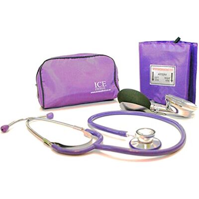 ICE Medical Aneroid Purple Sphygmomanometer with 1 Adult Cuff and Purple Stethoscope Blood Pressure Monitor Kit ICE Medical Aneroid Purple Sphygmomanometer with 1 Adult Cuff and Purple Stethoscope Blood Pressure Monitor Kit