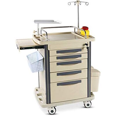 HOHE SHOP Medical Crash Cart trolley with Emergency Accessory Cardiac Board, IV Pole, O2 Holder, Power Strip, Trash Bin, Drawers with Dividers Mobile Emergency Cart for Hospitals and Clinics HOHE SHOP Medical Crash Cart trolley with Emergency Accessory Cardiac Board, IV Pole, O2 Holder, Power Strip, Trash Bin, Drawers with Dividers Mobile Emergency Cart for Hospitals and Clinics