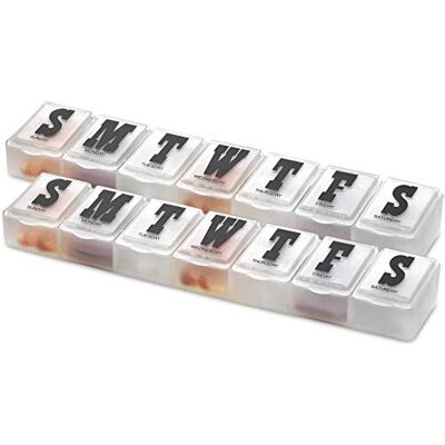 MEDca Weekly Pill Organizer Pack of 2 Pill Planner to Separate Pills & Vitamins Each Week, Medication Reminder Daily Monday to Sunday Compartments for Travel & Purse MEDca Weekly Pill Organizer Pack of 2 Pill Planner to Separate Pills & Vitamins Each Week, Medication Reminder Daily Monday to Sunday Compartments for Travel & Purse