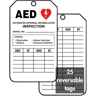 Accuform TRS345CTP PF-Cardstock Inspection Record Tag, Legend AED AUTOMATED External DEFIBRILLATOR Inspection, 5.75" x 3.25", Red/Black on White (Pack of 25) Accuform TRS345CTP PF-Cardstock Inspection Record Tag, Legend AED AUTOMATED External DEFIBRILLATOR Inspection, 5.75" x 3.25", Red/Black on White (Pack of 25)