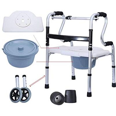 GLJTUO Adult Rolling Walker Shower Commode Chair with Pot for Seniors Folding Walker with 2 Wheels Walking e Transport Chair with Flip Seat, Mobility Aid for Elderly Adult Baria GLJTUO Adult Rolling Walker Shower Commode Chair with Pot for Seniors Folding Walker with 2 Wheels Walking e Transport Chair with Flip Seat, Mobility Aid for Elderly Adult Baria