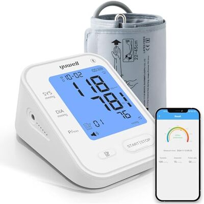 yuwell Smart Blood Pressure Monitor with Bluetooth Extra Large Cuff for 22–45 cm, Voice Transmission, 3-Color Backlit Display, Rechargeable Battery, Free App for iOS & Android (YE650AR) yuwell Smart Blood Pressure Monitor with Bluetooth Extra Large Cuff for 22–45 cm, Voice Transmission, 3-Color Backlit Display, Rechargeable Battery, Free App for iOS & Android (YE650AR)