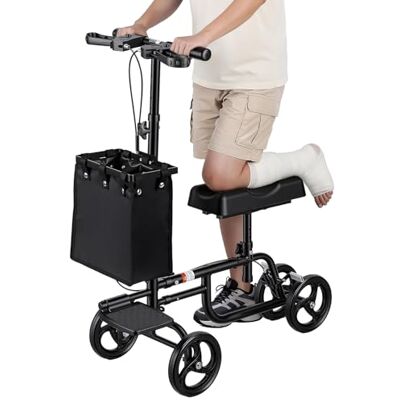 fiakoais Knee Scooter, Knee Walker for Surgery Recovery, Broken Foot Ankle Injury Aid, Lightweight Crutch Alternative, Carbon Steel, Dual Braking System, Folding Mobility Scooter (Black) fiakoais Knee Scooter, Knee Walker for Surgery Recovery, Broken Foot Ankle Injury Aid, Lightweight Crutch Alternative, Carbon Steel, Dual Braking System, Folding Mobility Scooter (Black)