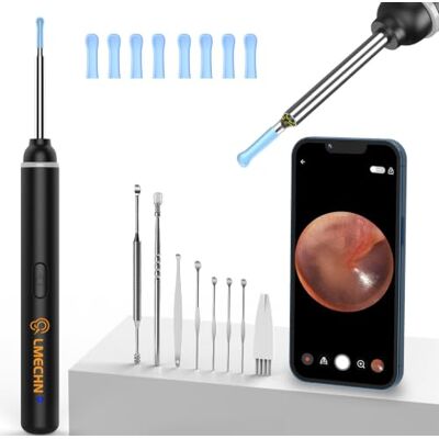 LMECHN Ear Wax Removal 1920P Ear Cleaner Otoscope with 8pcs Cleaning Kit 3.5mm Visual Ear Camera with 6 LED Lights Portable Remover for iPhone, Ipad & Android Smart Phones (Black) LMECHN Ear Wax Removal 1920P Ear Cleaner Otoscope with 8pcs Cleaning Kit 3.5mm Visual Ear Camera with 6 LED Lights Portable Remover for iPhone, Ipad & Android Smart Phones (Black)