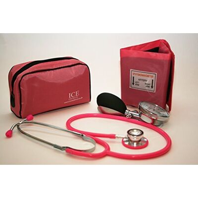 ICE Medical Aneroid Pink Sphygmomanometer with 1 Adult Cuff and Pink Stethoscope Blood Pressure Monitor Kit ICE Medical Aneroid Pink Sphygmomanometer with 1 Adult Cuff and Pink Stethoscope Blood Pressure Monitor Kit