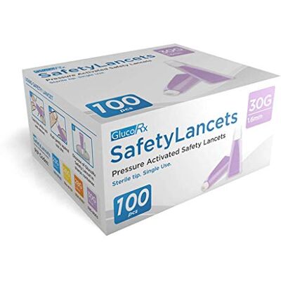 GlucoRx 30 g/1.6 mm Safety Lancets, 100 Pack GlucoRx 30 g/1.6 mm Safety Lancets, 100 Pack