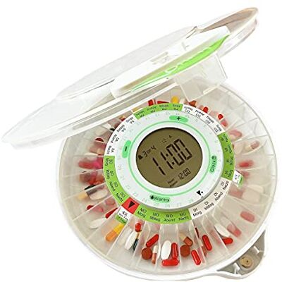 DoseControl Automatic Pill Dispenser, Electronic Pill Box with 9 x Alarms, German Rings, Model 2021, Transparent Lid, Dementia Aid Adapter, Optional AC App DoseControl Automatic Pill Dispenser, Electronic Pill Box with 9 x Alarms, German Rings, Model 2021, Transparent Lid, Dementia Aid Adapter, Optional AC App