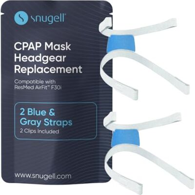 Snugell CPAP Strap Replacement for Airfit ResMed F30i Headgear Full Face Mask – 2-Pack Gray/Blue– Includes Clips – Elastic Nylon for Comfort, Durability, and Secure Fit – Accessory for Sleep Therapy Snugell CPAP Strap Replacement for Airfit ResMed F30i Headgear Full Face Mask – 2-Pack Gray/Blue– Includes Clips – Elastic Nylon for Comfort, Durability, and Secure Fit – Accessory for Sleep Therapy
