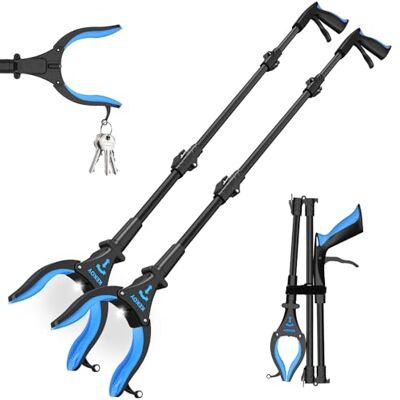 Kekoy 2-Pack Grabber Reacher Tool with Light, 32" Foldable Pickup Trash Grabber, 90°Rotating Anti-Slip Jaw, Grabbers for Elderly, Durable Stick, Magnet Tip (Blue) Kekoy 2-Pack Grabber Reacher Tool with Light, 32" Foldable Pickup Trash Grabber, 90°Rotating Anti-Slip Jaw, Grabbers for Elderly, Durable Stick, Magnet Tip (Blue)