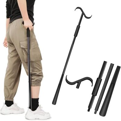 BodyHealt 2 in 1 Dressing Aid Stick Adjustable 35'' Inch with Shoe Horn & Sock Removal Tool for Elderly & Seniors to Put on and Take Off Shoes & Clothes,-NHS Healthcare BodyHealt 2 in 1 Dressing Aid Stick Adjustable 35'' Inch with Shoe Horn & Sock Removal Tool for Elderly & Seniors to Put on and Take Off Shoes & Clothes,-NHS Healthcare