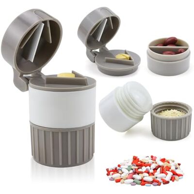 SEANSELO 4-in-1 Pill Crusher, Cutter & Grinder, Travel Pill Organiser, Portable Stainless Steel V‑Cutter, Screw Grinder, 3 Compartments, Drinking Cup, Medical Plastic, Pocket Size, For Daily Or Travel. SEANSELO 4-in-1 Pill Crusher, Cutter & Grinder, Travel Pill Organiser, Portable Stainless Steel V‑Cutter, Screw Grinder, 3 Compartments, Drinking Cup, Medical Plastic, Pocket Size, For Daily Or Travel.