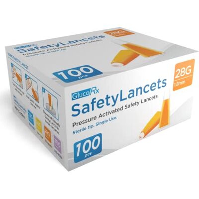 GlucoRx 28 g/1.8 mm Safety Lancets, 100 Pack, 5060342240583 GlucoRx 28 g/1.8 mm Safety Lancets, 100 Pack, 5060342240583