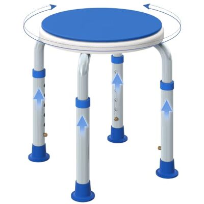 HOMCOM 360° Swivel Seat Bath Shower Stool Adjustable Height Blue Shower Chair, Aluminium Frame, Non-Slip Feet, Safe Support, Home Assistance HOMCOM 360° Swivel Seat Bath Shower Stool Adjustable Height Blue Shower Chair, Aluminium Frame, Non-Slip Feet, Safe Support, Home Assistance