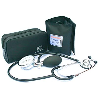 ICE Medical Aneroid Sphygmomanometer with 1 Adult Cuff and Black Stethoscope Blood Pressure Monitor Kit ICE Medical Aneroid Sphygmomanometer with 1 Adult Cuff and Black Stethoscope Blood Pressure Monitor Kit