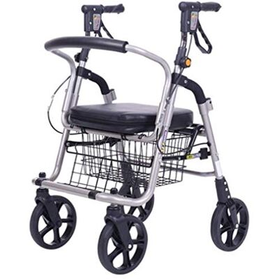 IUokLU Elderly Walker Wheelchair, Lightweight Aluminum Alloy Folding 4 Wheel Shopping Trolley with Padded Seat IUokLU Elderly Walker Wheelchair, Lightweight Aluminum Alloy Folding 4 Wheel Shopping Trolley with Padded Seat